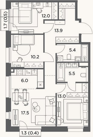 Планировка: 4+ к, 83,5 м²
