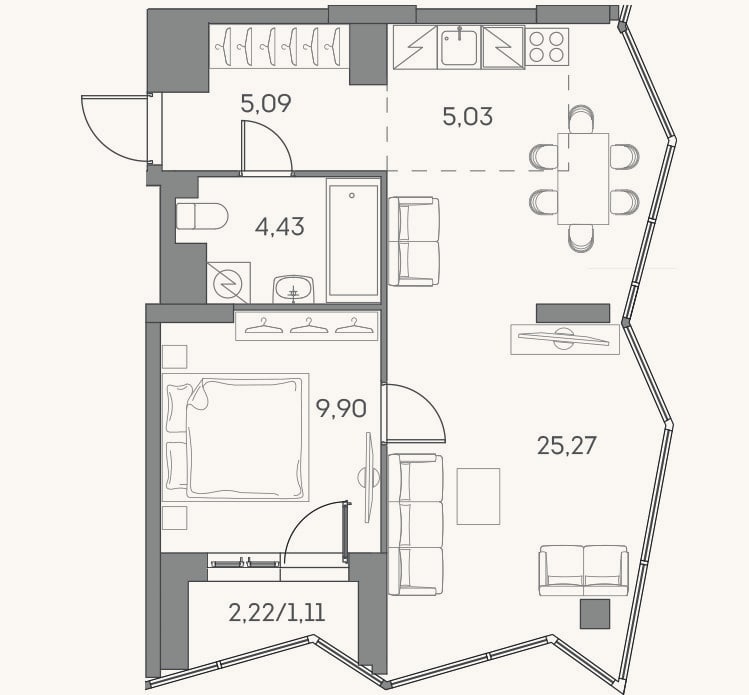 Планировка: 2-к, 49,7 м²