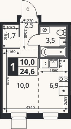 Планировка: Студия, 24,6 м²