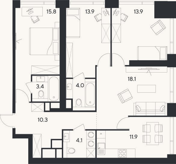 Планировка: 4+ к, 95,4 м²