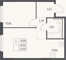 Планировка: 2-к, 40,9 м²