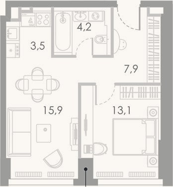 Планировка: 2-к, 44,6 м²