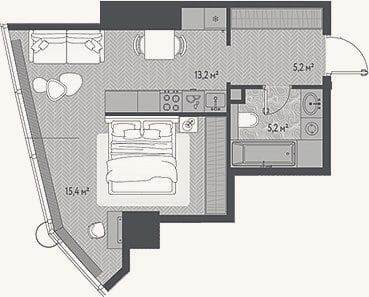Планировка: Студия, 39 м²