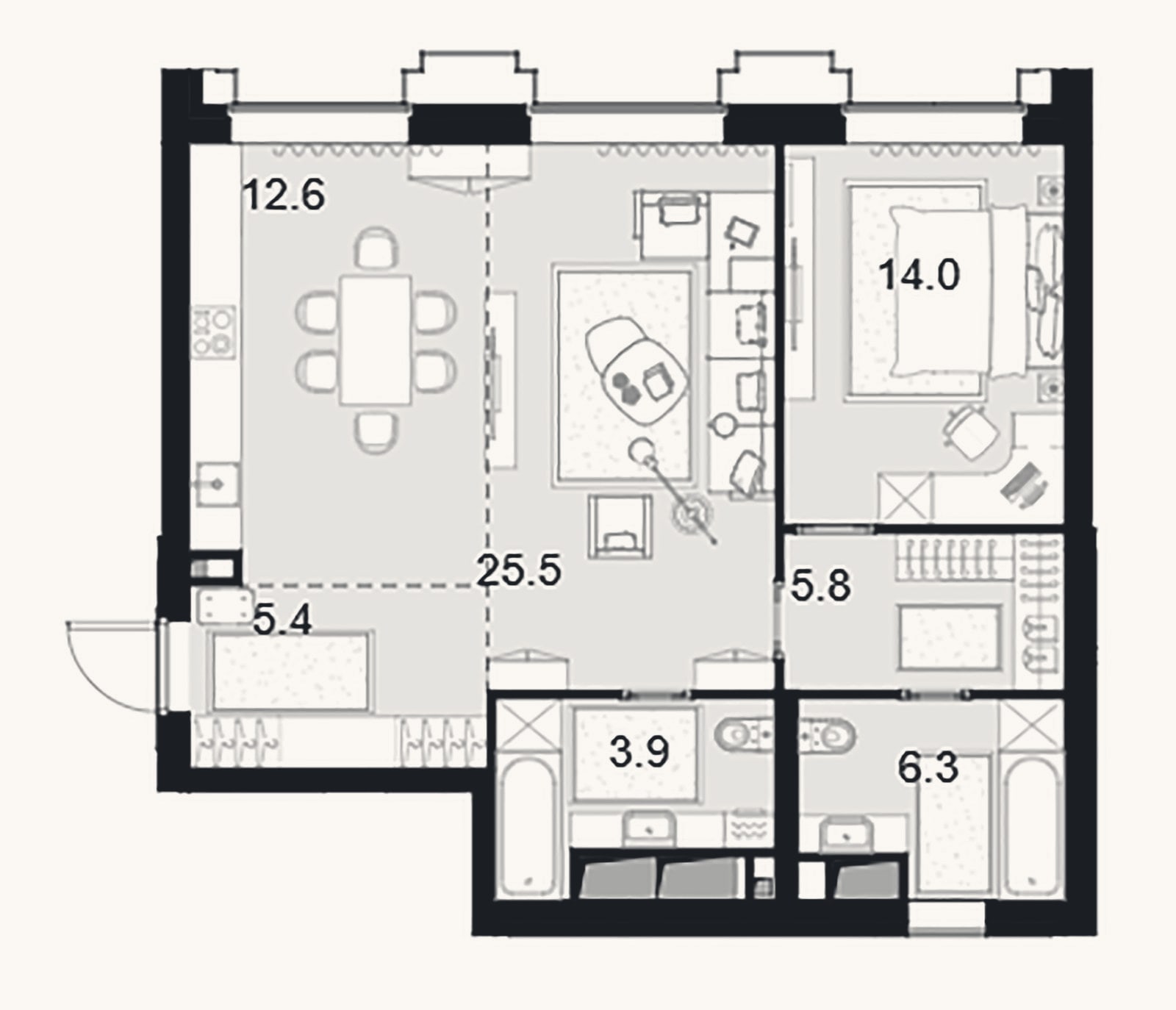 Планировка: 2-к, 77,4 м²