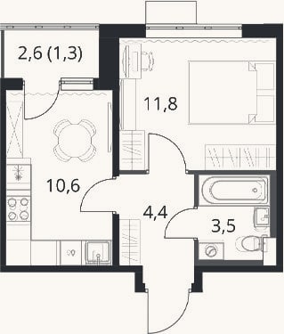 Планировка: 1-к, 30,3 м²