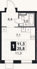 Планировка: Студия, 25,8 м²