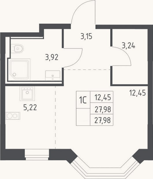 Планировка: Студия, 28 м²