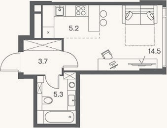 Планировка: Студия, 28,7 м²