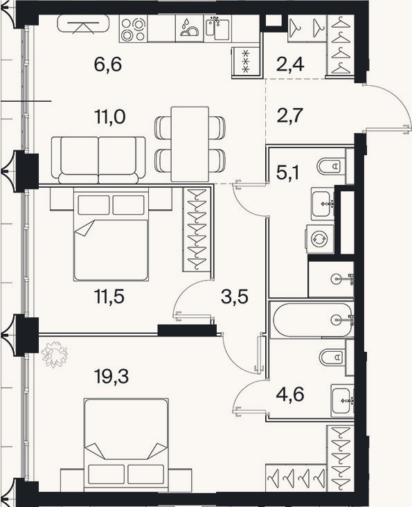 Планировка: 3-к, 66,7 м²
