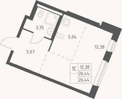 Планировка: Студия, 26,4 м²
