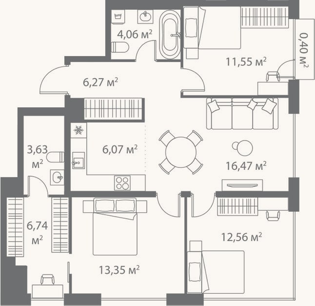 Планировка: 4+ к, 80,7 м²