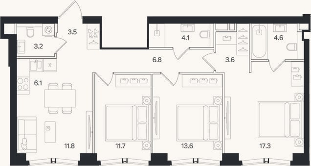 Планировка: 4+ к, 86,3 м²