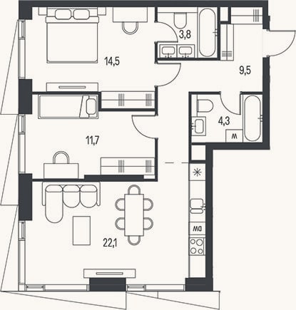 Планировка: 3-к, 65,9 м²
