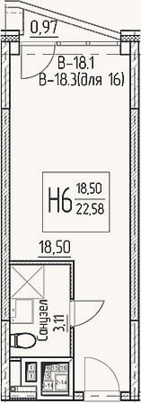 Планировка: Студия, 21,6 м²