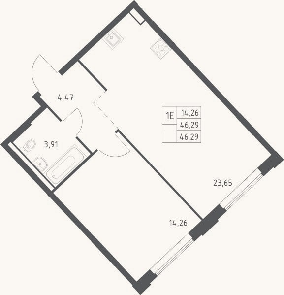 Планировка: 2-к, 46,3 м²