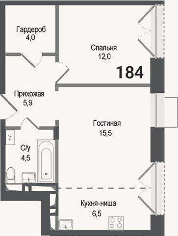 Планировка: 2-к, 48,4 м²