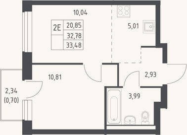 Планировка: 2-к, 32,8 м²