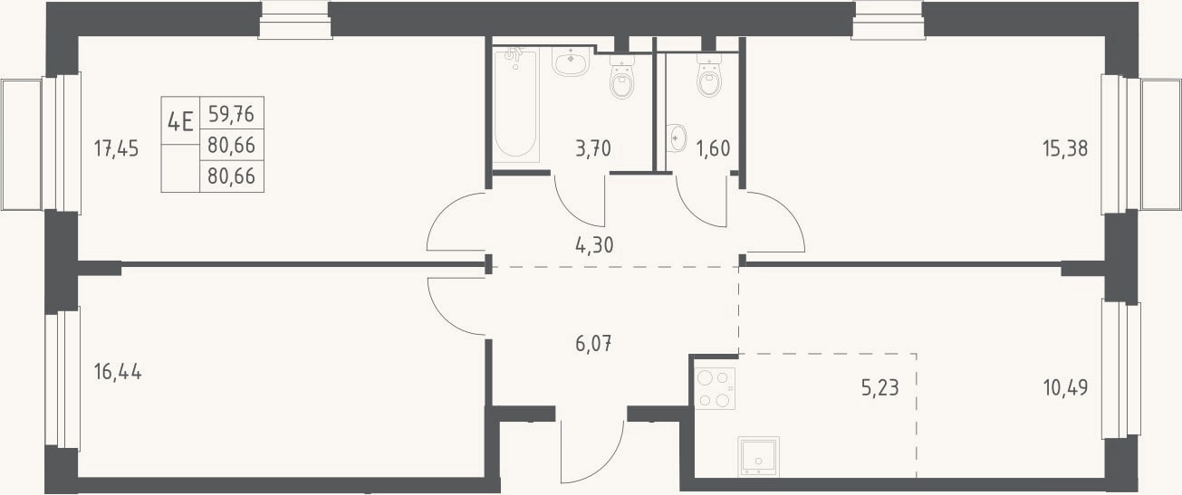 Планировка: 4+ к, 80,7 м²