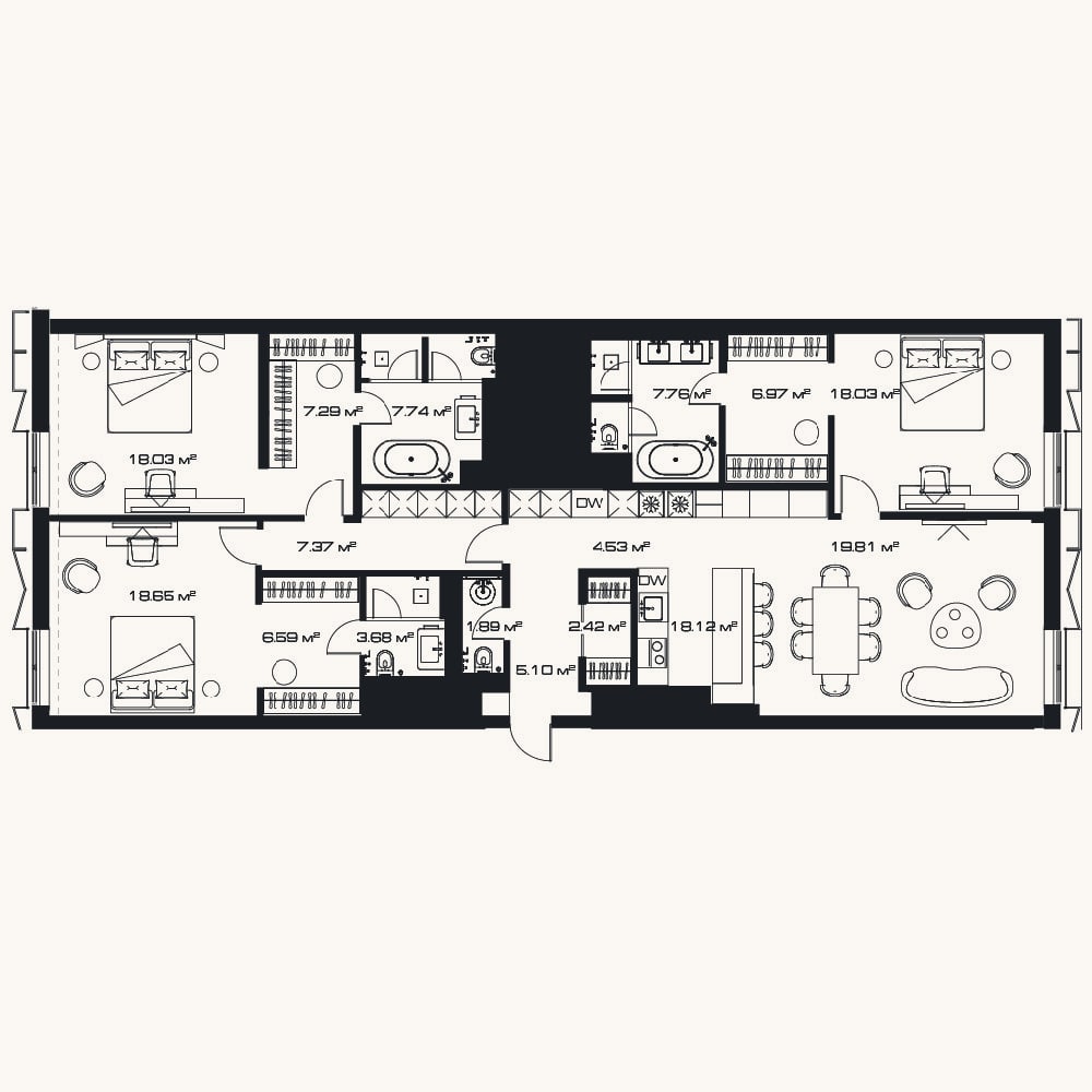Планировка: 4+ к, 158 м²