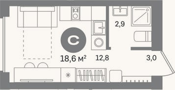 Планировка: Студия, 18,6 м²