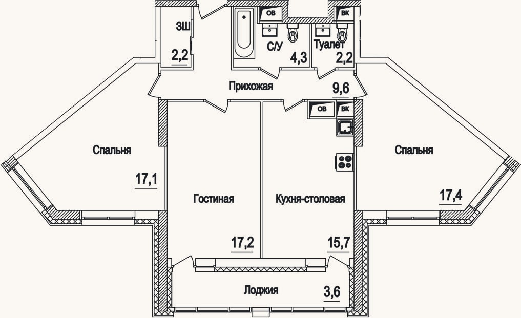 Планировка: 4+ к, 85,7 м²