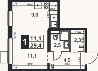 Планировка: Студия, 29,4 м²